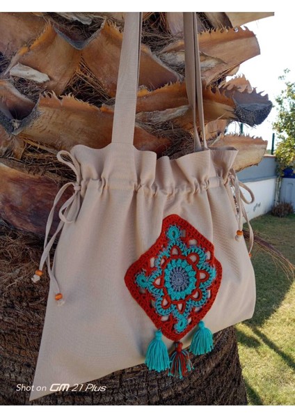 Büzgülü, Kiremit/fıstık Yeşili Otantik Kare Motifli Tote Bez Omuz Çantası fiyatları