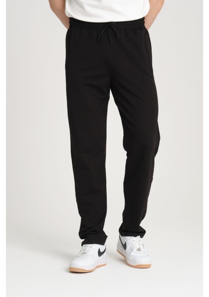 Erkek Siyah Rahat Kesim Düz Paça Düz Eşofman Altı