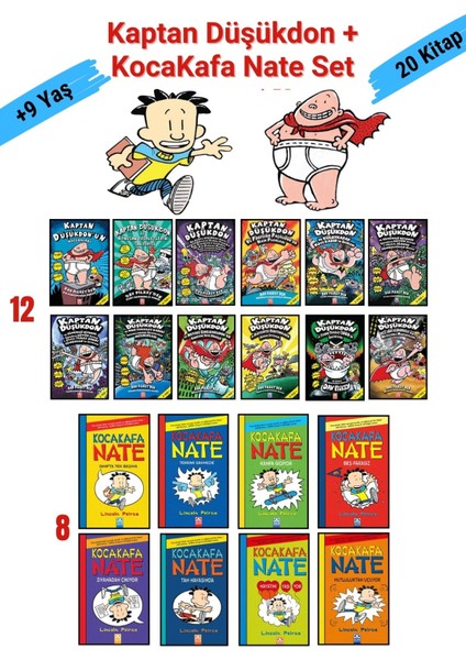 Kaptan Düşükdon 12 Kitap - Kocakafa Nate 8 Kitap 20'li Set