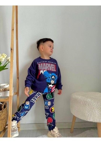 3-10 Yaş Marvel Karakter Baskılı Uzun Kollu Erkek Çocuk Takım