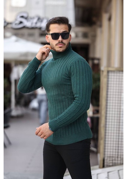 Yeşil Slim Fit Boğazlı Fitilli Triko Kazak fiyatları
