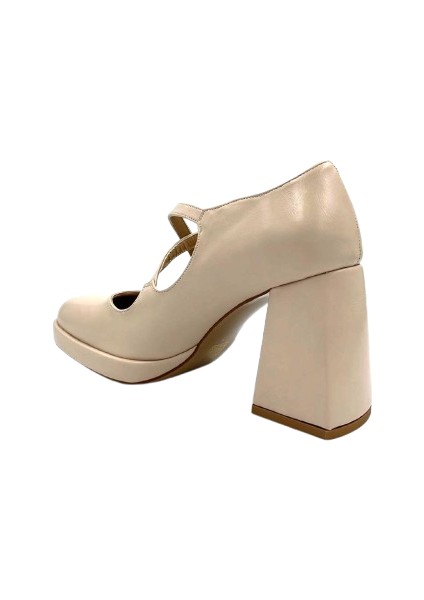 Alis Kalın Topuklu Çapraz Tokalı Kadın Ayakkabı Bej indirimleri