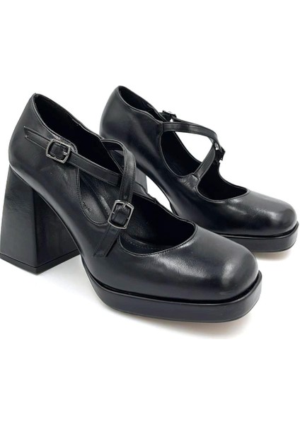 Alis Kalın Topuklu Çapraz Tokalı Kadın Ayakkabı Siyah fiyatları