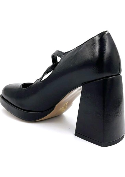 Alis Kalın Topuklu Çapraz Tokalı Kadın Ayakkabı Siyah indirimleri