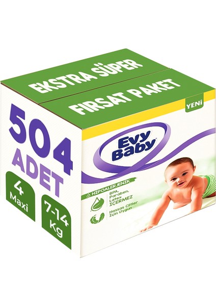 Evy Baby Bebek Bezi Beden:4 (7-14kg) Maxi 504 Adet Ekstra Süper Fırsat