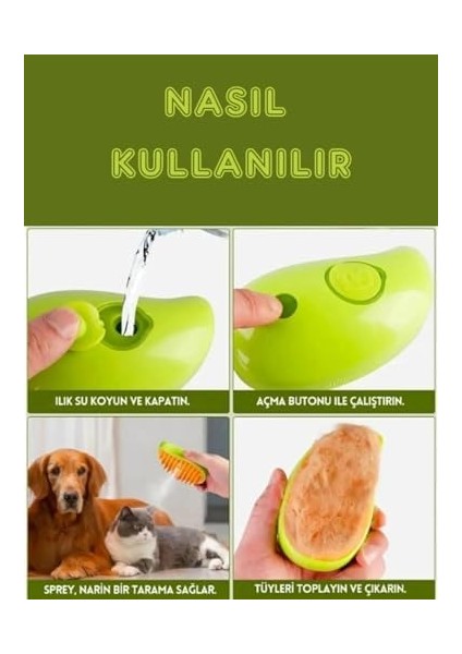 Buharlı Kedi ve Köpek Tarağı, Yumuşak Silikon Başlıklı, Şarj Edilebilir Buharlı Evcil Hayvan Yıkama Fırçası