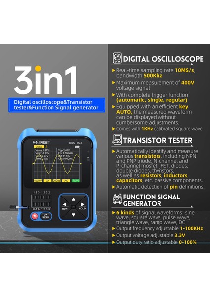 Fnırsı Dso-Tc3 El Tipi Dijital Osiloskop Transistör Test Cihazı Fonksiyol Sinyal Jeneratörü