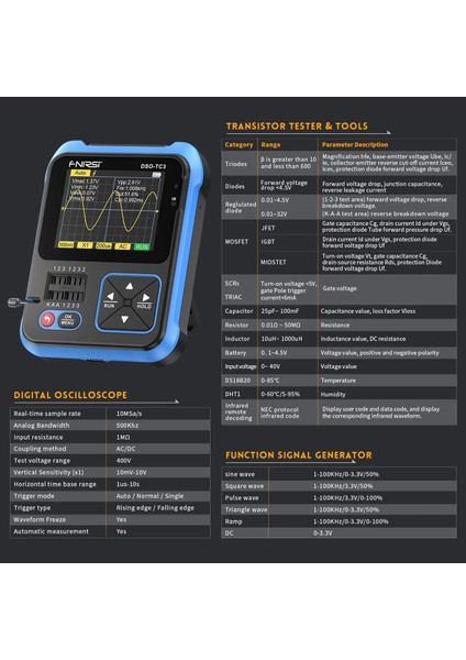 Fnırsı Dso-Tc3 El Tipi Dijital Osiloskop Transistör Test Cihazı Fonksiyol Sinyal Jeneratörü