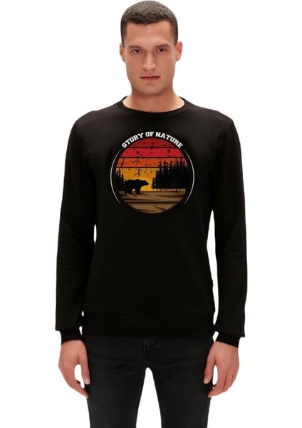 23.02.12.023-NIGHT Story Erkek Sweatshirt Erkek Siyah Sweatshirt