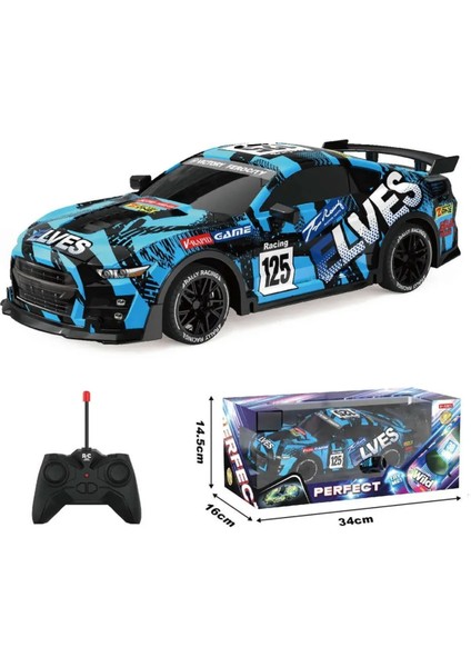 1:18 Işıklı Demolu Full Fonksiyon Uzaktan Kumandalı Mavi Yarış Arabası