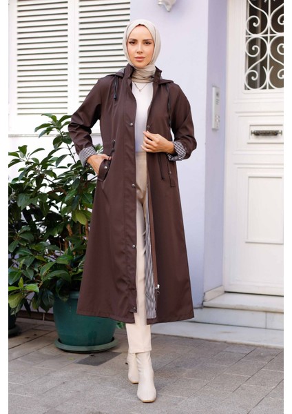 Kadın Kapüşonlu Uzun Trençkot -PMK333