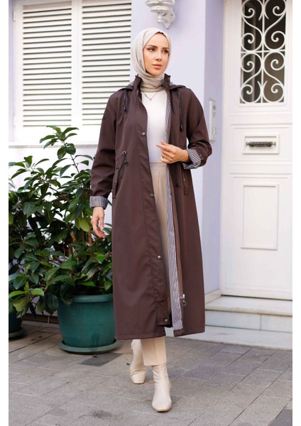 Kadın Kapüşonlu Uzun Trençkot -PMK333 fiyatları