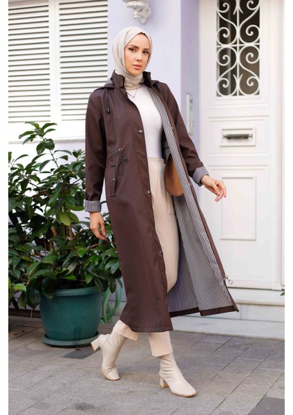 Kadın Kapüşonlu Uzun Trençkot -PMK333 indirimleri