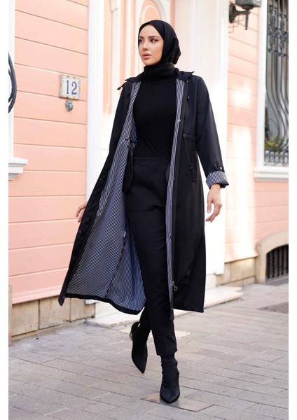 Kadın Kapüşonlu Uzun Trençkot -PMK333