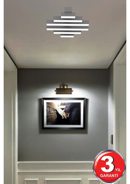 Parrılla ( Gri Kasa, Beyaz Işık ) Ledli Modern Plafonyer Led Avize, Salon, Mutfak, Oturma Odası