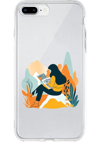 Apple iPhone 8 Plus Uyumlu Kitap Okuyan Desenli Silikon Kılıf