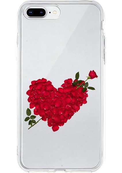 Apple iPhone 8 Plus Uyumlu Gül Kalbi Desenli Silikon Kılıf