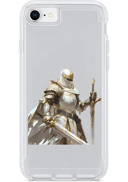 Apple iPhone 8 Uyumlu Beyaz Pelerinli Savaşçı Desenli Silikon Kılıf
