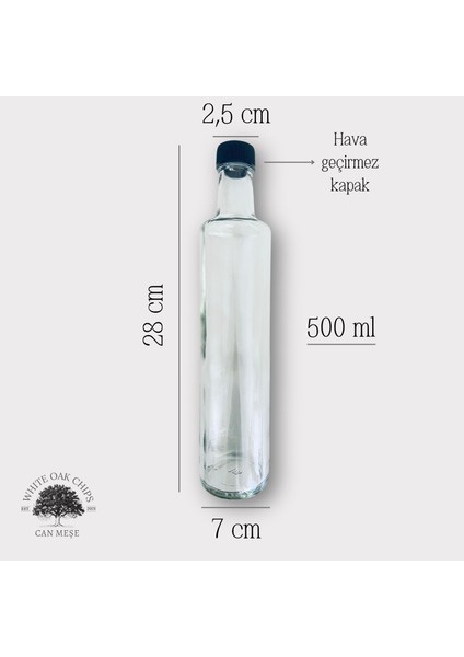 Rakı Şişesi 500 ml - Hava Geçirmez Kapak - 28CM x 7cm - 2,5cm Ağız Çapı