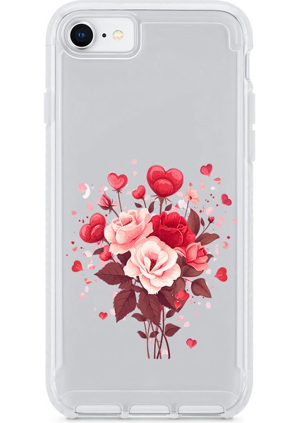 Apple iPhone Se 2020 Uyumlu Kalpli Çiçekler Desenli Silikon Kılıf