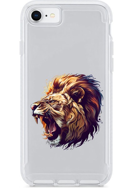 Apple iPhone 8 Uyumlu Kükreyen Aslan Desenli Silikon Kılıf