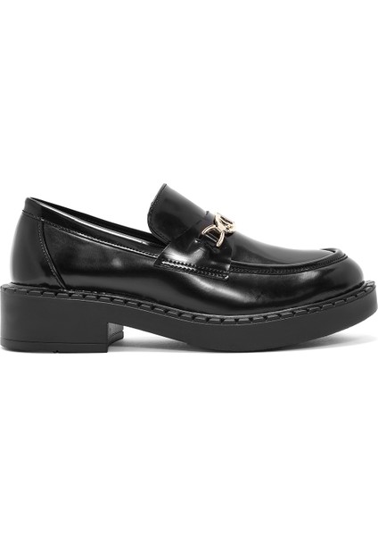 Kadın Siyah Toka Detaylı Maskülen Loafer 24WFE252322