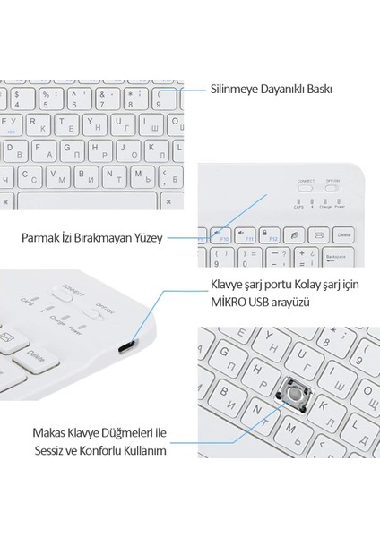 Huawei Mediapad T3 Uyumlu Aeroset-Bm 520 Beyaz Kablosuz Bluetooth Tablet Klavye Mouse Seti