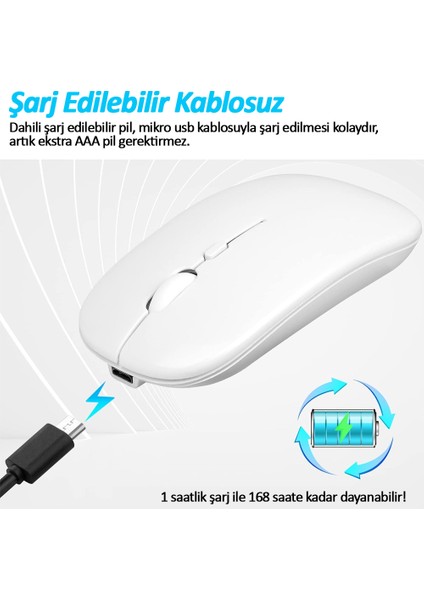 Samsung Galaxy Tab A Uyumlu Aeroset-Bm 520 Beyaz Kablosuz Bluetooth Tablet Klavye Mouse Seti