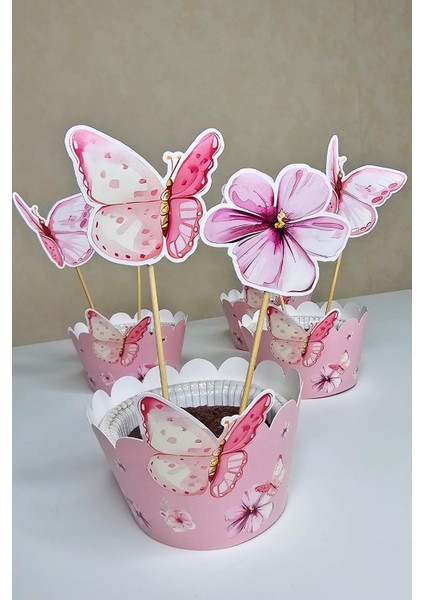 Kelebek Tema Kürdan Süsleri Cupcake Süsleri Lüks Büyük Boy 10LU Paket