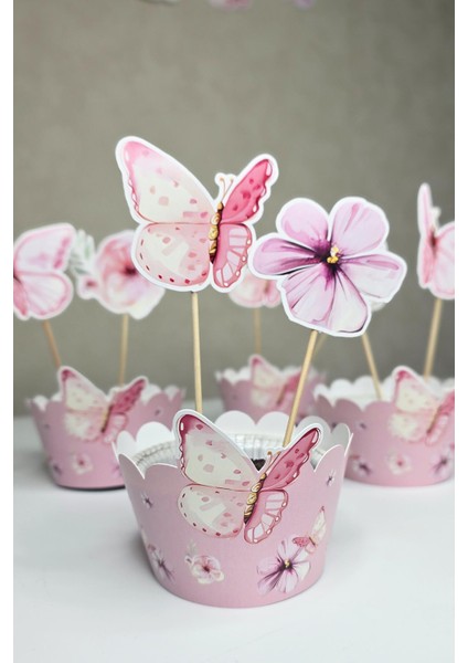 Kelebek Tema Kürdan Süsleri Cupcake Süsleri Lüks Büyük Boy 10LU Paket