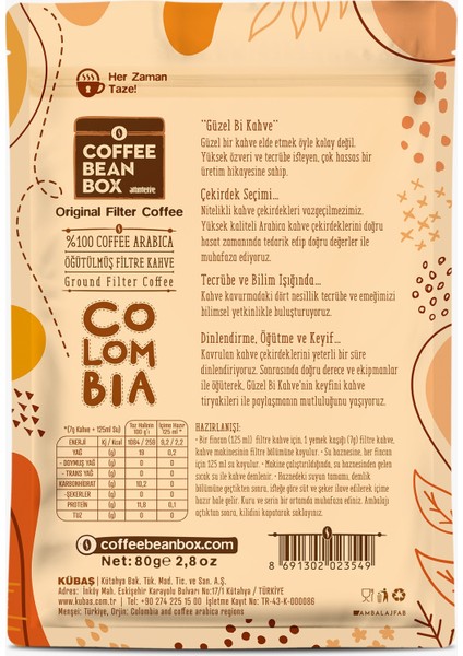 Colombia Filtre Kahve 80 gr 10 Lu Kutu modelleri