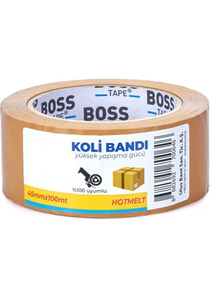 Boss Tape Hotmelt Yüksek Kalite Koli Bandı 45MMX100M Taba