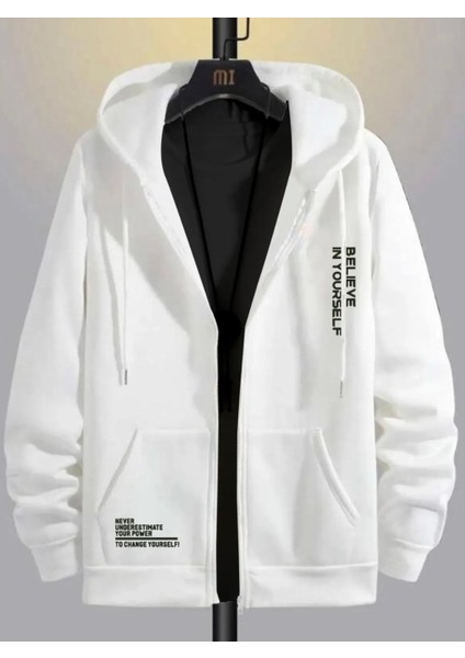 Büyük Beden Özel Tasarım Kapüşonlu Tam Fermuarlı Yourself Baskılı Oversize Battal Erkek Sweatshırt