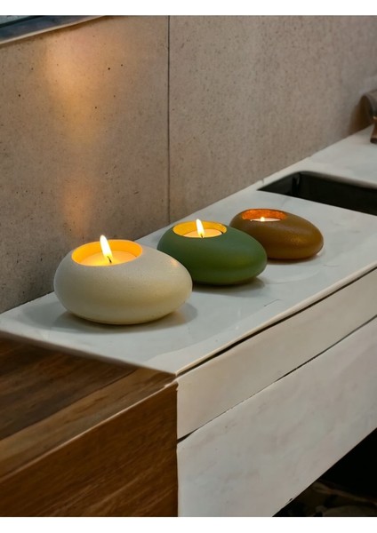 Concept Three Drops Minimal Dekoratif Beton Tealight Mumluk 3'lü Set