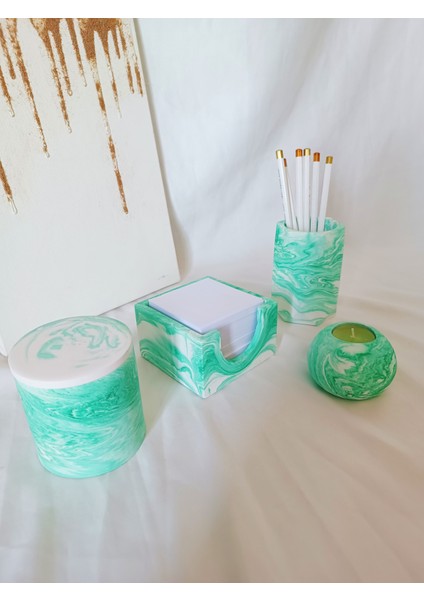 Ofis Seti Kalemlik, Dekoratif Kutu, Mumluk, Kalemlik, Not Kağıdı Kutusu, Mavi Kalemlik Seti fiyatları