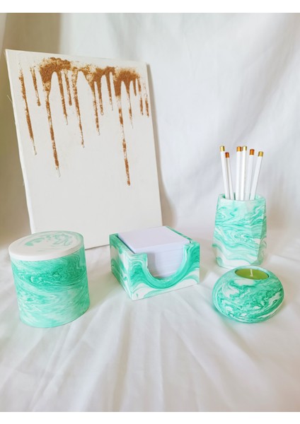 Ofis Seti Kalemlik, Dekoratif Kutu, Mumluk, Kalemlik, Not Kağıdı Kutusu, Mavi Kalemlik Seti fırsatları