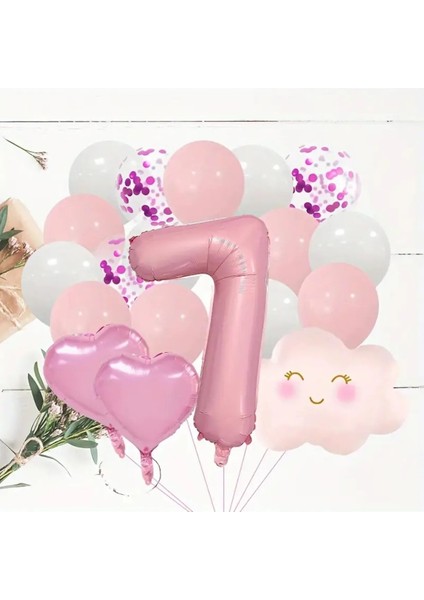 Pembe Rakam Yaş Folyo Balonlu Pembe Bulut Folyolu Doğum Günü Parti Seti Süsü