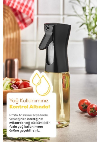 Siyah Püskürtmeli Sprey Yağdanlık Cam Şişe Airfry Izgara Fritöz Salata Yağ Püskürtücü