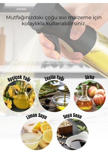 Siyah Püskürtmeli Sprey Yağdanlık Cam Şişe Airfry Izgara Fritöz Salata Yağ Püskürtücü