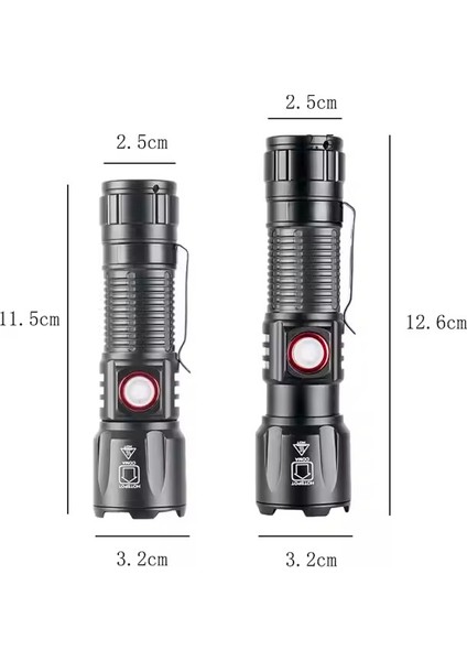 MAX-2306C Ultra  USB Şarjlı Polis El Feneri, Bekçi, Asker El Feneri Kırmızı Mavi Çakarlı 1000 Lümen