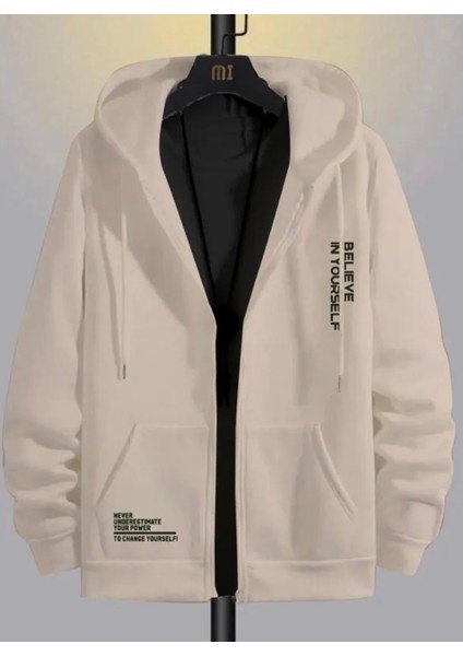 Büyük Beden Özel Tasarım Kapüşonlu Tam Fermuarlı Yourself Baskılı Oversize Battal Erkek Sweatshırt