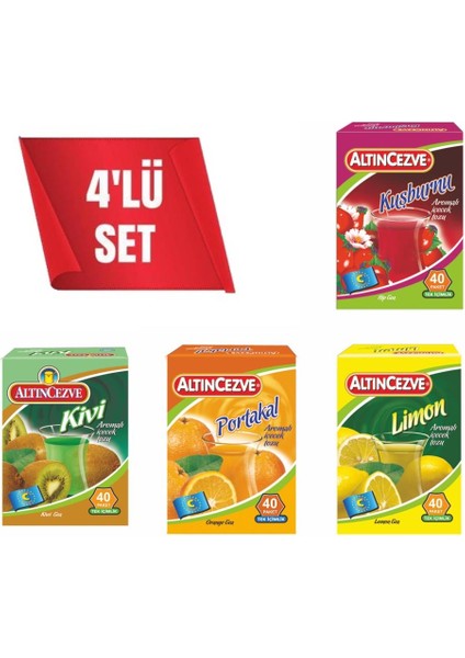 Tek Içimlik Içecek Tozu 4lü Paket 40 x 1,5 gr Portakal,limon,kuşburnu,kivi