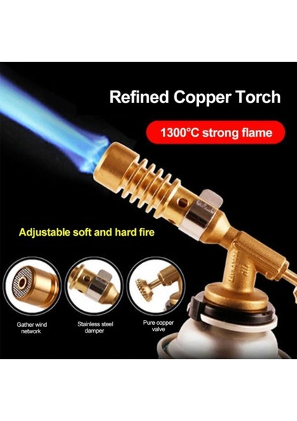 Tamirci Kaynak Şalama Pürmüzü Yüksek Alevli Metal Kafa Pürmüs Torch ve 5li Kamp Gazı Seti 400ML