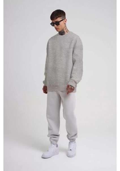 Unisex Biskilet Yaka Üç Iplik Sweatshirt - Gri