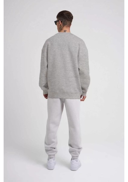 Unisex Biskilet Yaka Üç Iplik Sweatshirt - Gri