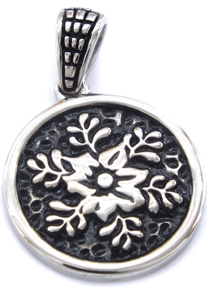 316L Çelik Çiçek Detaylı Yuvarlak Kolye Ucu TGR-559