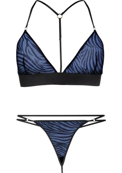 Terapia Kadın Mavi Trasparan Zebra Desenli Tül Iç Çamaşırı Takımı