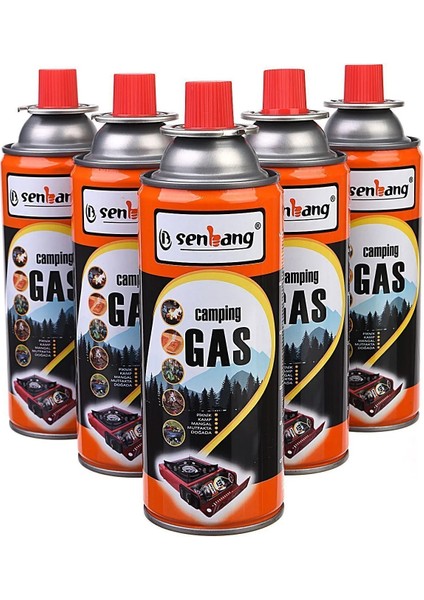 Kamp Ocağı Yedek Tüp Gazı Pürmüz Torc Kafası Için 5 Adet Kamp Gaz Tüpü Çakmak Gazı (400ML)