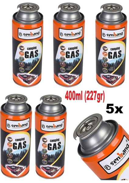 Kamp Ocağı Yedek Tüp Gazı Pürmüz Torc Kafası Için 5 Adet Kamp Gaz Tüpü Çakmak Gazı (400ML)