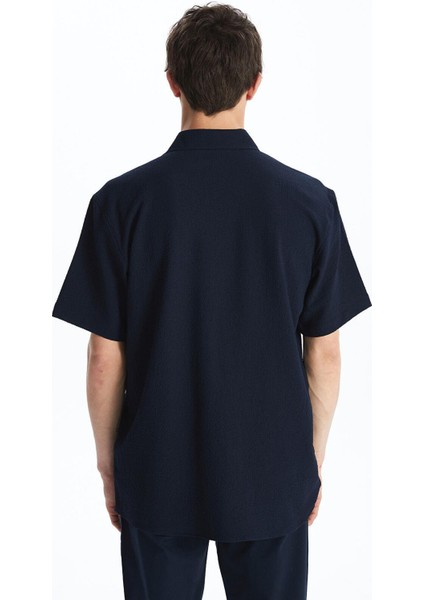 Lcwaıkıkı Classic Lacivert Regular Fit Kısa Kollu Armürlü Erkek Gömlek